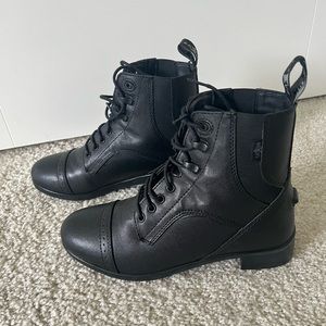 New Saxon Kids' Syntovia Lace Paddock Riding Boots - Black (Size: 5)